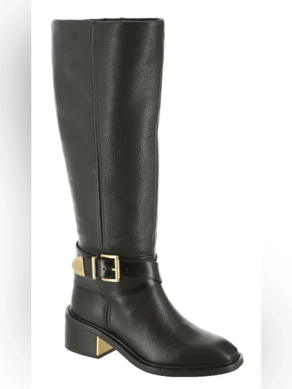 Vince Camuto Gini women Black Leather Over-the-Knee Buckle Boots, wide calf